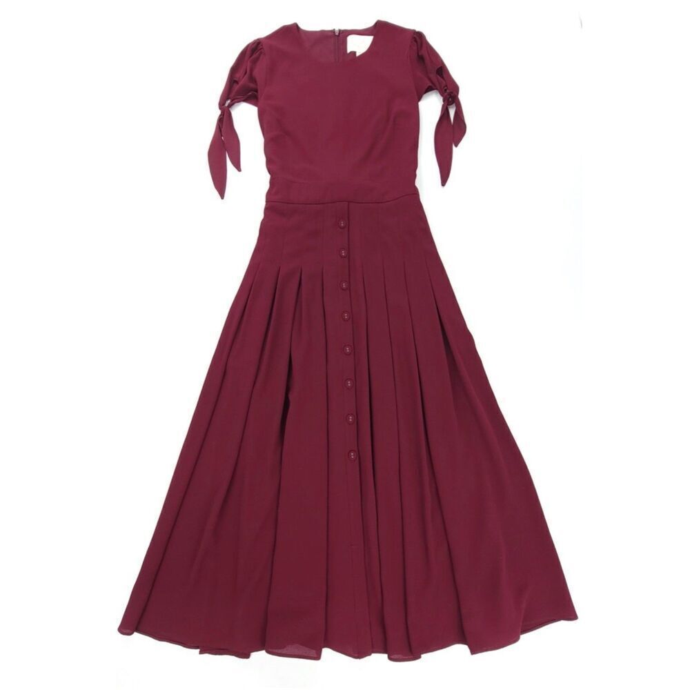 NEW Gal Meets Gal Bette Midi Dress Pleated Fit and Flare Modest Vintage Burgundy